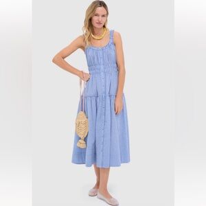 Blue and White Gingham Seersucker Landis Midi Dress
